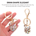 Swan Keychain Rhinestone Ornament Gift Pendant Bag Hanging Metal Ring Car Decorations. 
