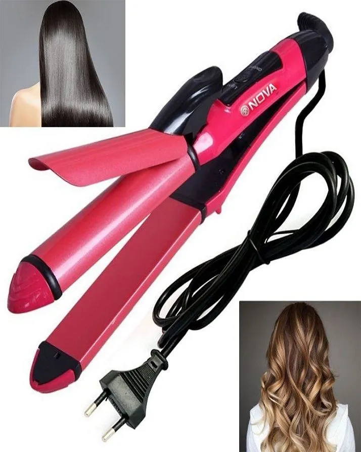 Nova 2 in 1 Hair Curler Straightener 2009 pink Daraz.pk