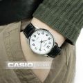 CASIO WHITE DIAL WITH BLACK LEATHER STRAP MEN'S WATCH - MTP-1303L-7BVDF. 