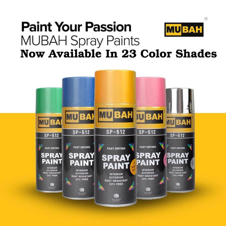 Spray Paint Bottle All Colors Available (Imported) – MUBAH Quick‑Dry, Rust‑Resistant, Glossy Finish for Multi‑Surface Use Metal, Wood, Plastic, Walls, Auto