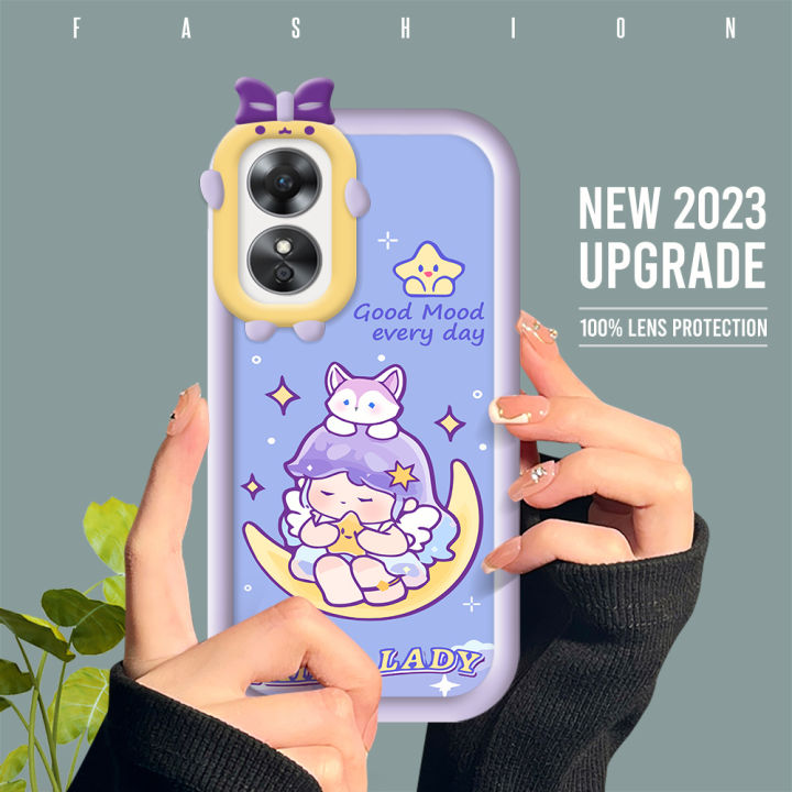 For OPPO A17/A17K Back Cover Cartoon Cute Girl Fairy Pattern Phone Case Monster Lens Phone Shell Soft Protective Cover Shockproof Cellphone Casing