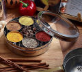LARGE 7 Partitions Spices Container Kitchen Box with Glass Lid Stainless Steel. 
