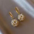 Hong Kong style pearl zircon earrings are versatile, personalized, exquisite, and high-end for women. 