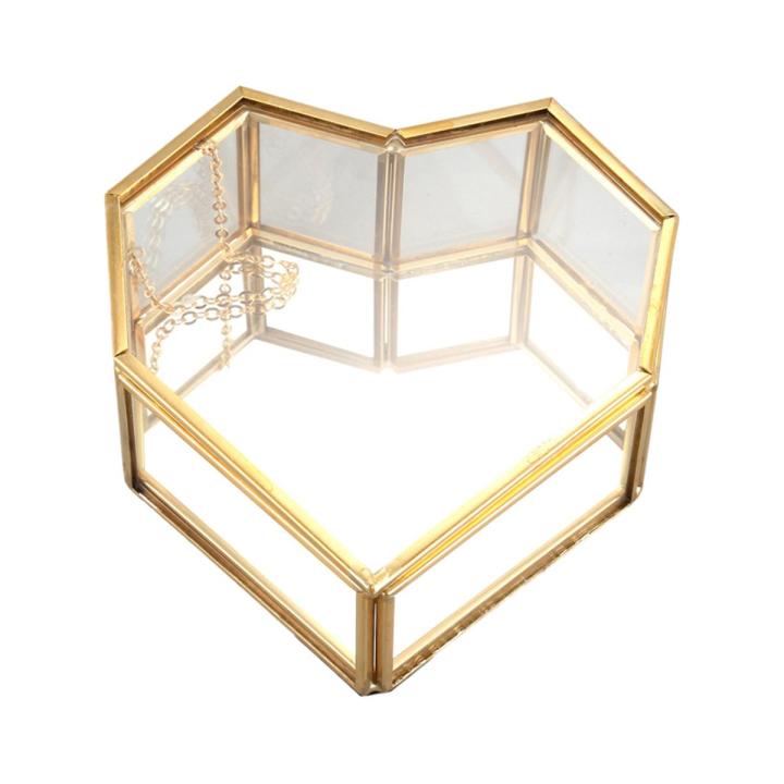 Flip Heart Shaped Geometric Glass Jewelry Box Glass Ring Box Exquisite Unique Wedding Jewelry Box Ring For Wedding Decoration