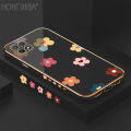 Hontinga for OPPO A15 A15S Back Cover（Free Lanyard）Luxury 6D Plating Falling Flower Side Pattern Case Soft Silicone Square Mobile Cover. 