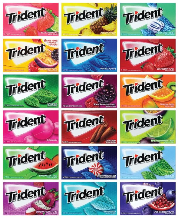 TRIDENT BUBBLE GUM ALL FLAVORS 14 STICK. ORIGINAL