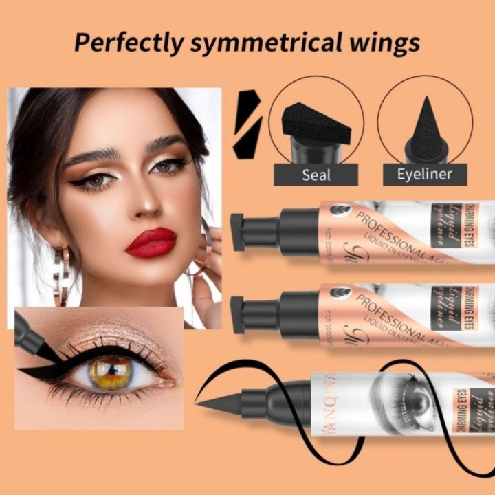 yanqina 2 in 1 Triangle Seal Eyeliner 36H rich colours Cat Eye Lasting Ultra Thin Precision Tip