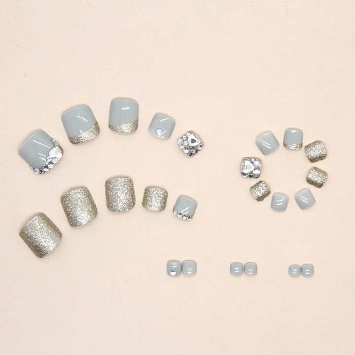 SUMMER%20JZJ%2024%20pcs%20Nail%20Art%20Patch%20Glitter%20Powder%20Simple%20White%20Edge%20French%20Toenail%20Fake%20Nail%20Patch%20Foot%20Wear%20Nails%20-%20Image%205