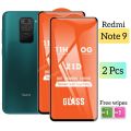 Pack of 02 - Redmi Note 9 - 100% Original Full coverage Tempered Glass screen Protector- Full Glue- with Cleaning Wipes. 