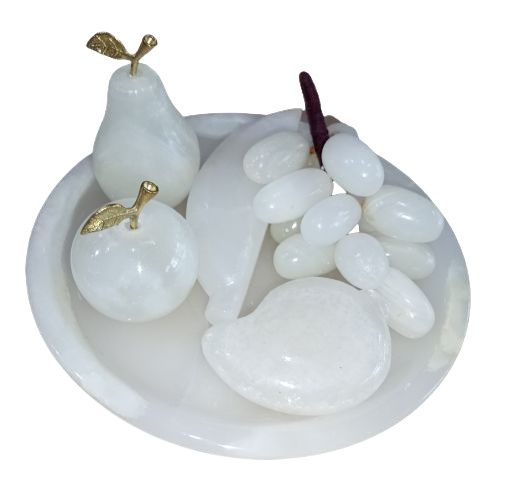 Marble%20Fruit%20Tray%20Set,%20Hand%20Crafted%20Decorative%20Onyx%20Round%20and%20Leaf%20Shape%20Tray%20with%20Marble%20fruits%20Grape%20Apple%20Banana%20and%20Pear%20-%20Image%203