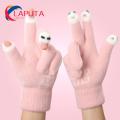 Riding Safety Gloves Cartoon Face Knitted Warm Touch Screen Gloves for Cycling Anti-slip Soft Elastic Warm Plush Gloves. 