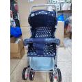 Hi-Tech Baby Stoller Pram - Alloy Foldable Baby Stroller Pram For Newborn Blue color with 8 Rubber Tyres - Comfortable Seat Adjustable Seat Handle Moveable With Eating Tray - Traveling Smart Pram Stoller For Kids. 