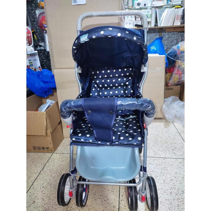 Hi-Tech Baby Stoller Pram - Alloy Foldable Baby Stroller Pram For Newborn Blue color with 8 Rubber Tyres - Comfortable Seat Adjustable Seat Handle Moveable With Eating Tray - Traveling Smart Pram Stoller For Kids