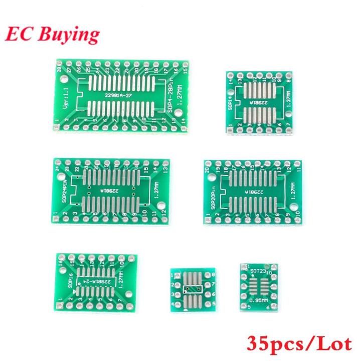 35pcs  Board Kit SMD Turn To DIP Adapter Converter Plate SOP MSOP SSOP TSSOP SOT23 8 10 14 16 20 24 28 SMT To DIP