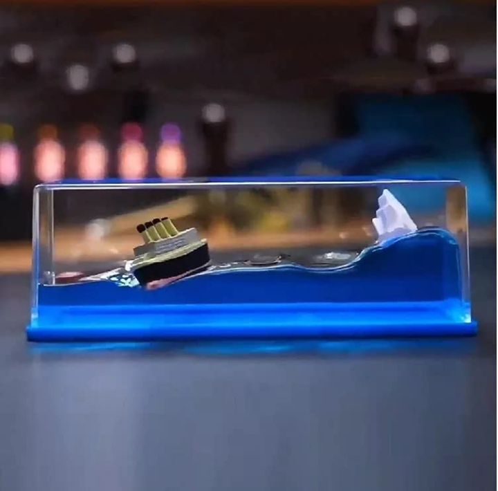 Wave Cruise Ship Decoration Unsinkable Titanic Model in a Clear Motion Bottle for Stress Relief, Office or Home, Gift & Paperweight - Soothing Blue Liquid with Floating Ship Design