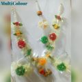 5 Pieces Artificial Flowers Jewelry Set For Mehndi and Wedding, White with Red or Yellow Flowers. 