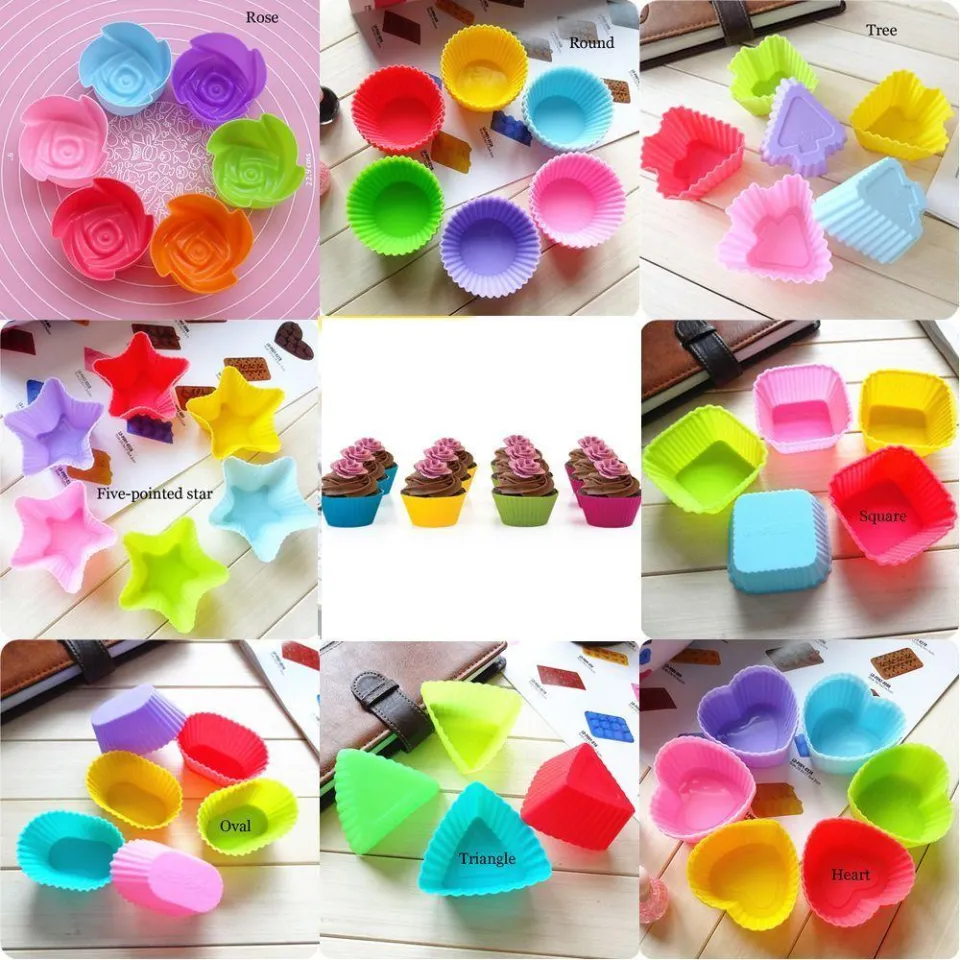 Silicone Cupcake Liners Reusable Baking Cups Nonstick Pastry 5Pcs - Bed