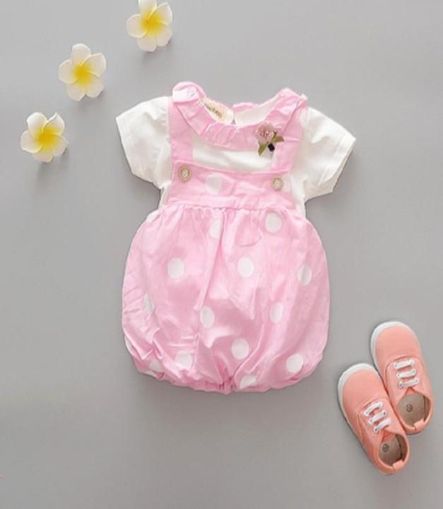 Pink & White Polka Dot Jumpsuit For Girls
