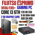 FUJITSU ESPRIME [ CORE I3 6th, 8 GB DDR4 RAM, 120 GB SSD, 500 GB HDD, 2 GB GAMING CARD ]. 