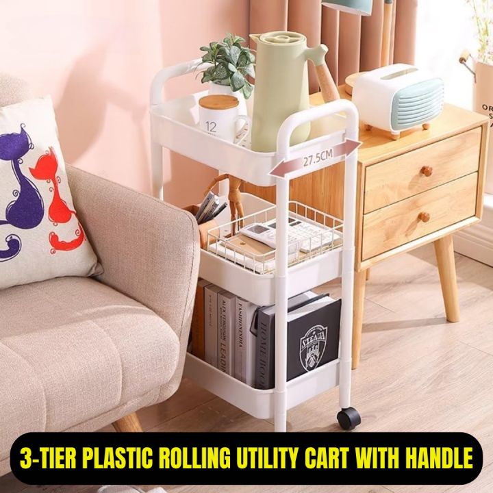 3-Tier Kitchen Organizer | Plastic Rolling Utility Cart with Handle ...