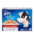 Pack Of 12 : Felix Cat Food Meat Selection In Jelly 3 X Chicken, Beef, Lamb And Rabbit Flavours - 100 gm each. 
