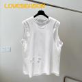 Men Sleeveless Vest Men's Summer Sleeveless Tank Top Street Style Ripped Holes Loose Fit O-neck Vest T-shirt Fashion Street Style Sleeveless Top for Men. 