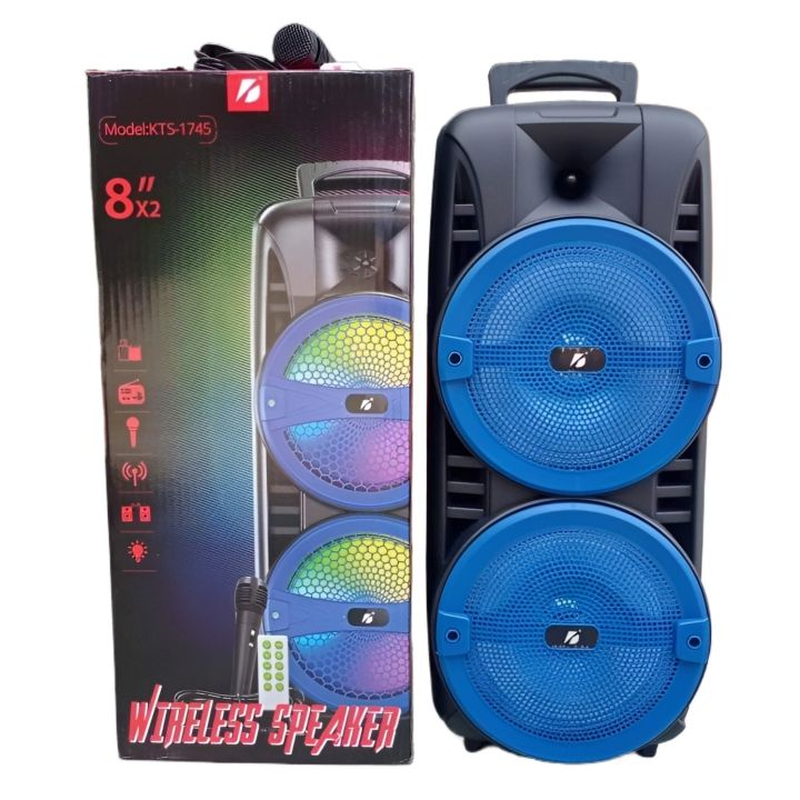 KTS 1745 Dual 8*2Inch” Portable Speaker Wireless Speaker Bluetooth Speaker With Wired Mic & Remote Control/Supports Bluetooth,SD,Card,USB,FM/Easy Pairing With Your Smartphone, Tab, or Other Bluetooth Devices,Used HomeTheatre, Audio Player