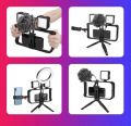 Mt-33 Tripod Vllogging hand handle Kit with adjustable mobile phone holder and stand for flash light, ring light, microphone and camera, DSLR support all smart phones. 