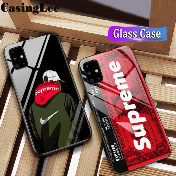 Casinglee for Samsung Galaxy A71 Case Tempered Glass Protector Mirror Couple Back Cover SUP Supreme Design Samsung A71 case cover For girls and Boys