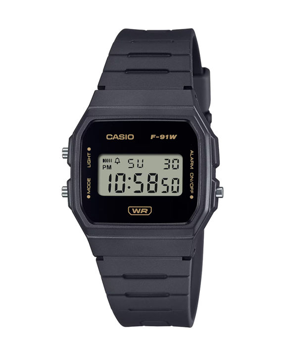 Casio General POP Black Resin Case Square Digital Stop Watch, LED Light, Alarm, Calendar, Multi-Function Black Bio-Based Resin Band Watch-F-91WB-8ADF