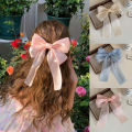 Girls Blue Pink Big Bow Ribbon Hair Clip Elegant Simple Spring Hair Clip ANLAN. 