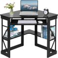 Computer Table for corner with Smooth Keyboard & Storage Shelves for Home Office Workstation Table , White & Gold. 