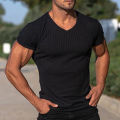 Summer T-shirt V-neck Men Casual Sports Pullover Top. 