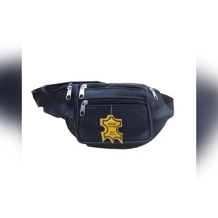 Leather Travel Waist Belt Bag - Black