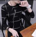 Black Elegant Curved Design T-Shirt For Boys. 