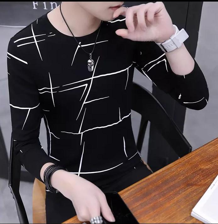 Black Elegant Curved Design T-Shirt For Boys