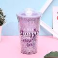 Glitter Sipper Bottle with Straw, Sipper Glass Tumbler, Glitter Sipper Bottle, Water Bottle(Multicolor)-Pack Of (1). 