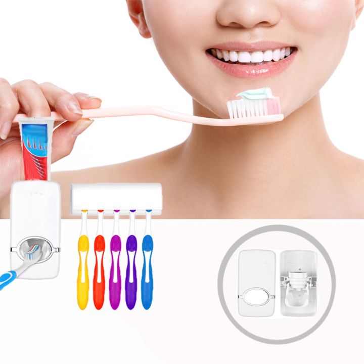 Toothpaste Dispenser With 5 Brush Holder Wall Mounted Automatic Hands ...