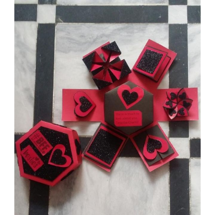 Hexagonal Explosion Box - Gift - Shocking Pink & Black