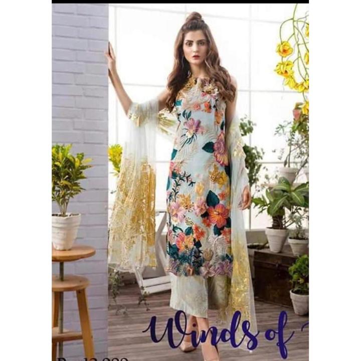 Unstitched Chiffon Embroidered Suit For Women - 3 Piece