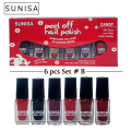 SUNISA 6 PCS Matte Liquid Peel Off Nail Polish With Box. 