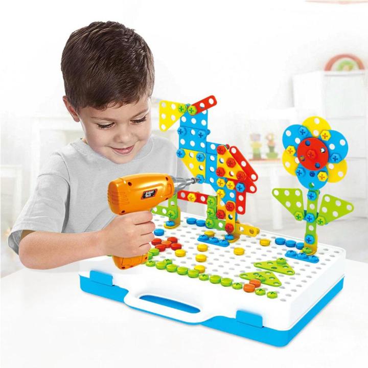 2 in 1 DIY Creative Mosaic Gear & Drill Construction Kit