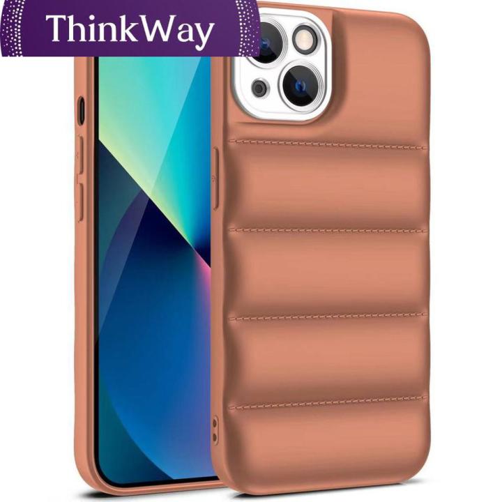 【ThinkWay】Luxury Down Jacket Cloth Cover For iPhone 13 11 12 Mini Pro Max XR X S XS 7 8 Plus Soft Puffer Case Shockproof Silicone Bumper