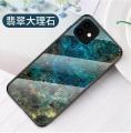 For Iphone 11 Marble Case, Gemstones Glass Back + Soft TPU Frame Patterned Shockproof Cover Casing. 