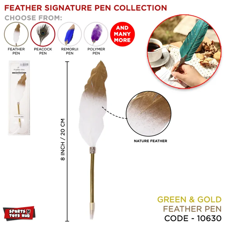 Feather Signature Pen Collection, Peacock Feathers Ballpoint Pens Natural Feather Calligraphy, Writing, Quill Ballpoint For Kids, School, Collage, University, Signatures, Birthday, Wedding, Nikkah, Home, Love One, Office, Best Gift For Friends
