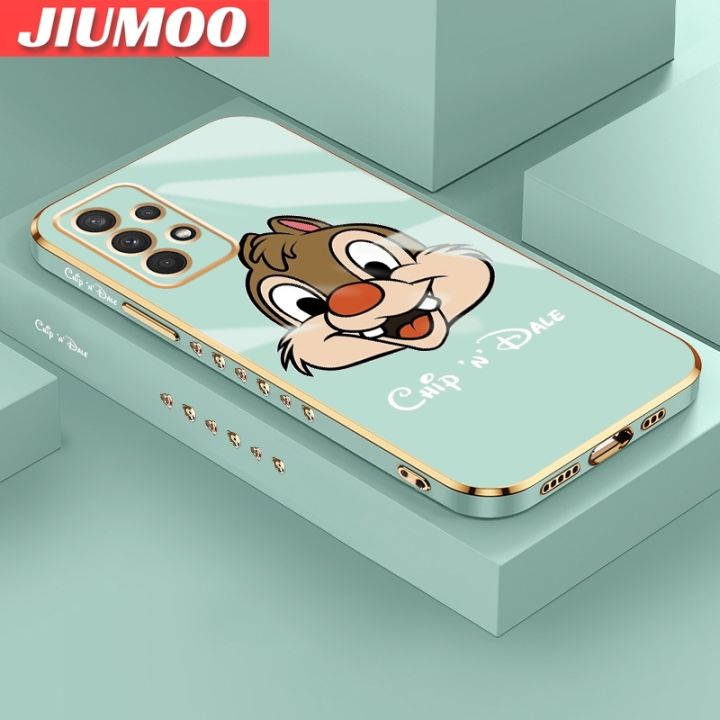 JIUMOO For Samsung Galaxy A32 4G Case Cartoon Cute Squirrel Luxury Plating Side Phone Cases Pattern Silicone Casing Full Cover Camera Protection Shockproof Softcase