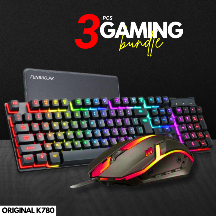 【TOP-RATED】 Gaming Keyboard RGB with Mechanical Feeling - Wired Waterproof Keyboard and Mouse Combo for Gaming & Working with FREE Mouse Pad for Mobile Pubg Laptop PC Computer Gaming - 112 Keys - Black Color By FunBug