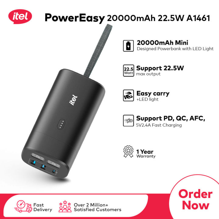 itel A1461 Power Bank | 20000mAh Capacity | 22.5W Super Fast Charging | Dual USB Outputs | High-Capacity Power | Type-C Input/Output