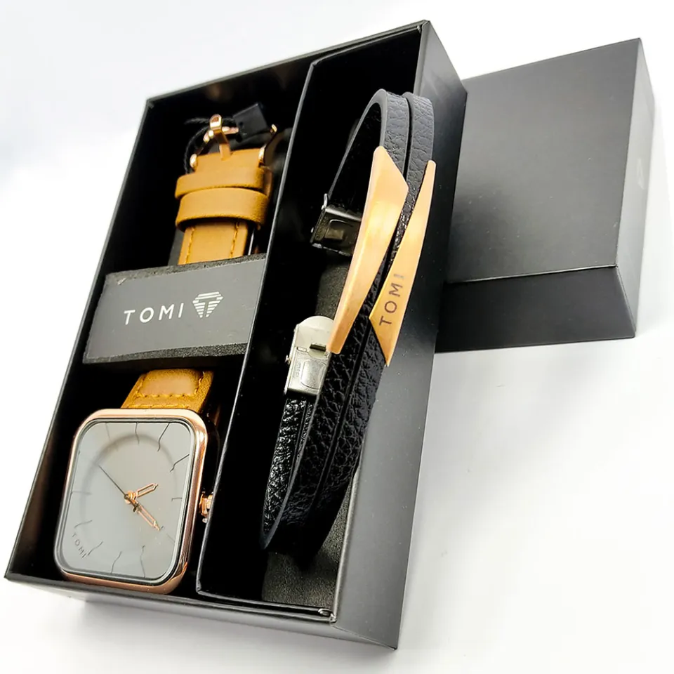 TOMI T093 Square Dial Leather Straps Waterproof Wrist Watch for