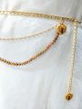 Elegant Multi-Layer Metal and Beads Chain Waist Belt. 